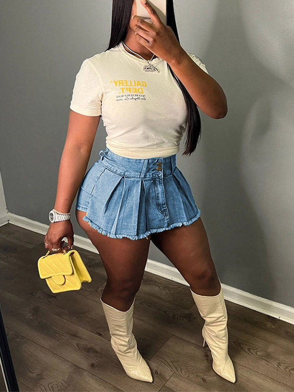 Denim Pleated Skorts