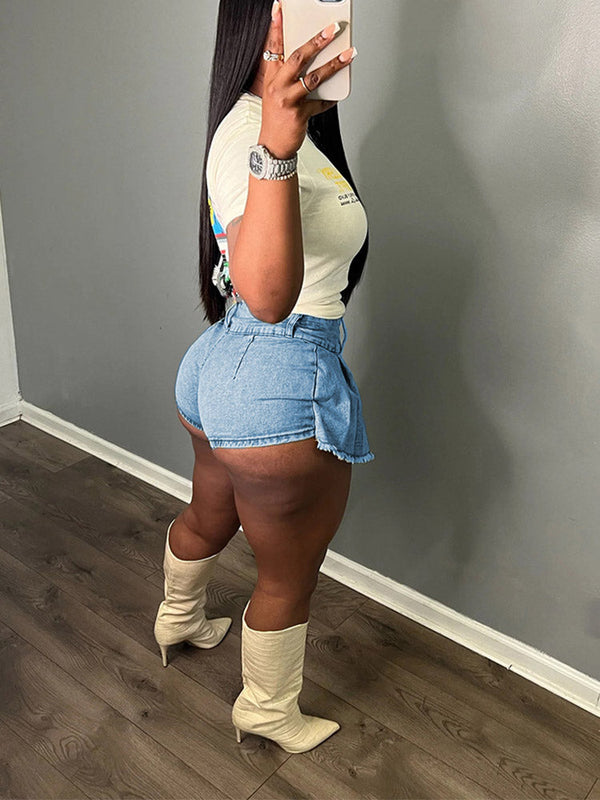 Denim Pleated Skorts