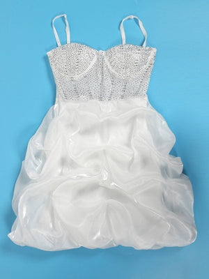 Rhinestone Mesh Ruffle Dresses