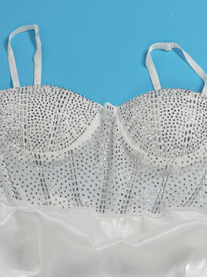 Rhinestone Mesh Ruffle Dresses