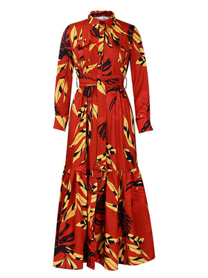 Leaf Print Ruffle Hem Dresses