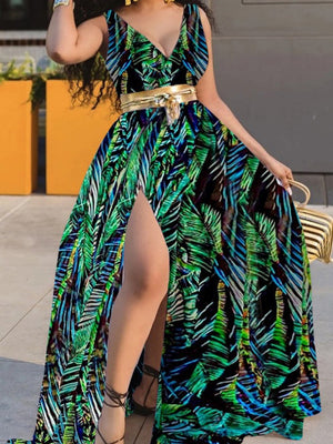 Printing Polka Dot Slit Maxi Dresses