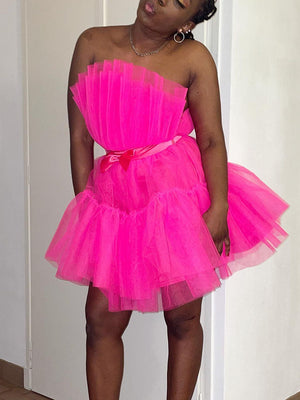 Bow Decor Layered Tulle Cocktail Dresses