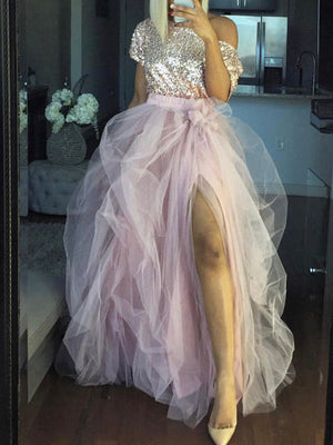 High Waisted Slit Tulle Skirts