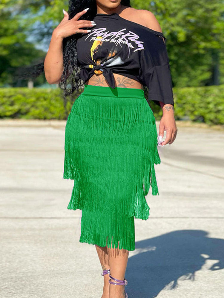 High Waisted Fringe Skirts