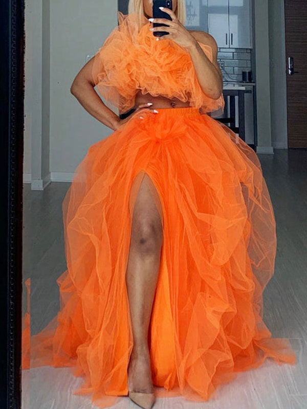 High Waisted Slit Tulle Skirts