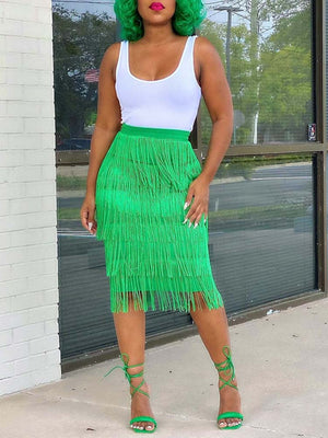 High Waisted Fringe Skirts