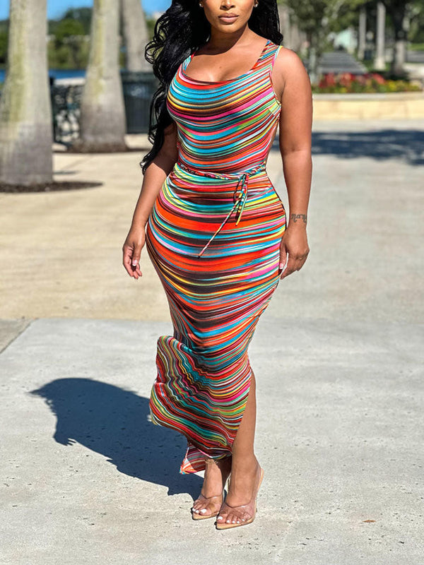 Striped Slit Dresses