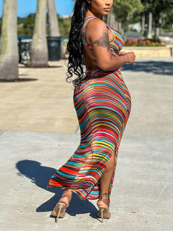 Striped Slit Dresses