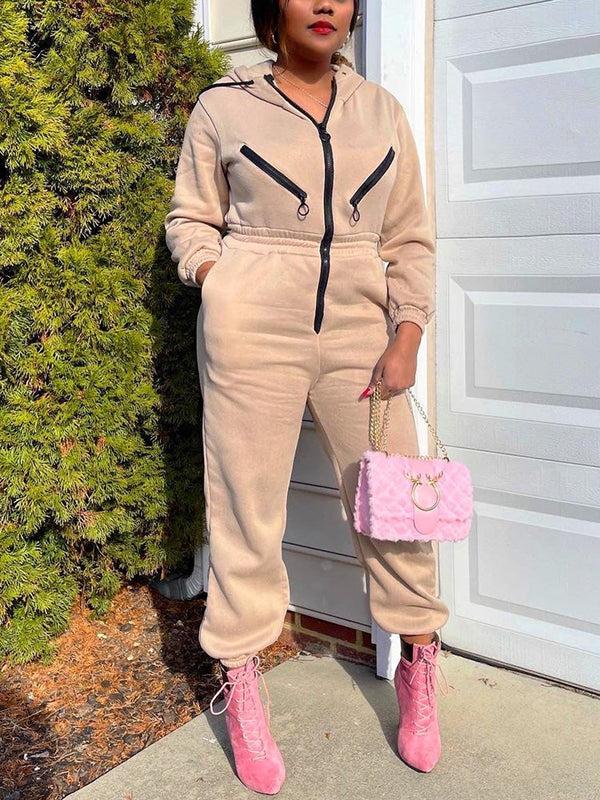 Hooded Zip-Up Jumpsuits