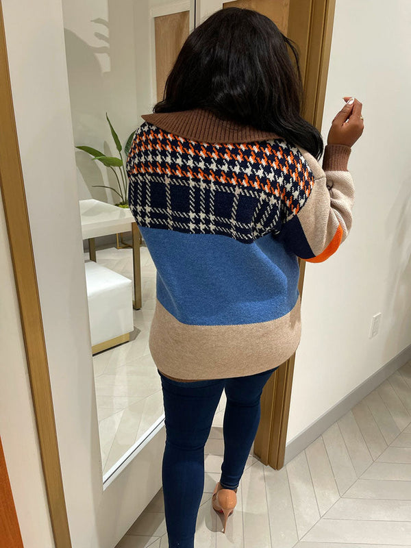 Retro Color Block Sweater Cardigans