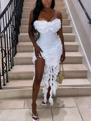 Strapless Irregular Ruffle Dresses