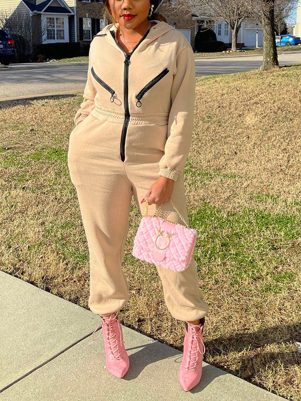Hooded Zip-Up Jumpsuits