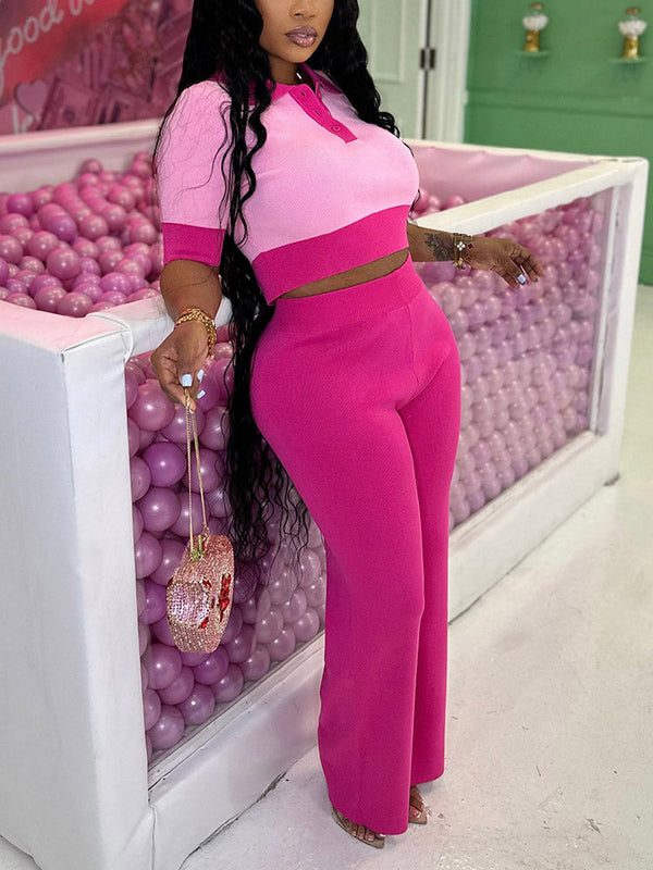 Contrast Crop Top Pants Set