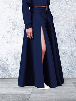 Crop Hoodie Slit Skirt Set