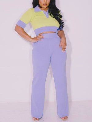 Contrast Crop Top Pants Set