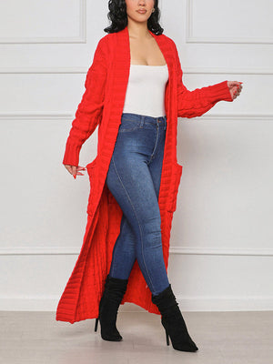 Knitted Solid Pocket Sweater Cardigans