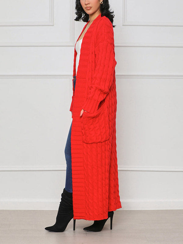 Knitted Solid Pocket Sweater Cardigans