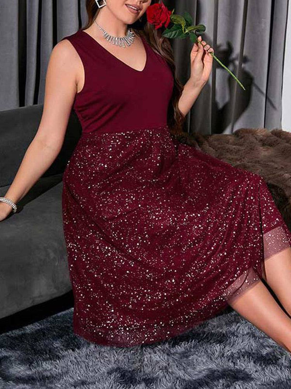 Contrast Mesh Midi Dresses