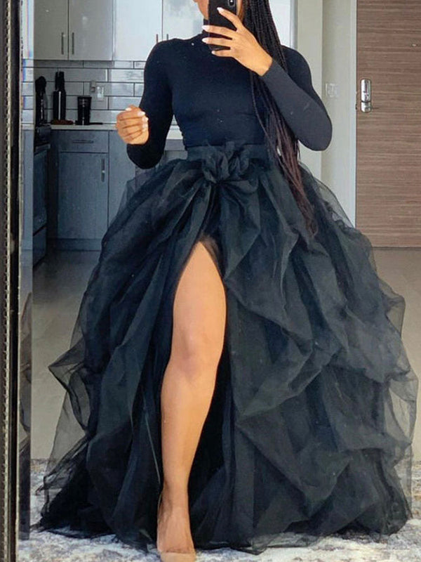 High Waisted Slit Tulle Skirts