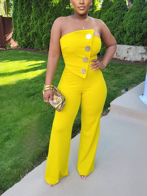 Strapless Gold Decor Jumpsuits