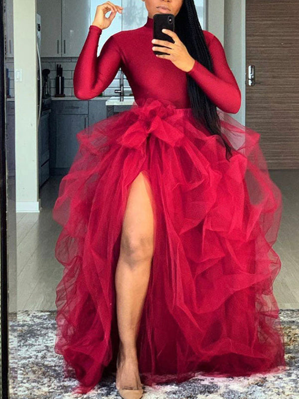 High Waisted Slit Tulle Skirts