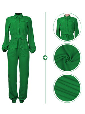 V Neck Long Sleeve Solid Jumpsuits