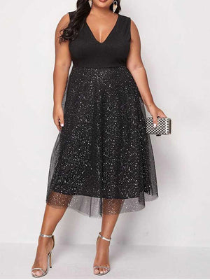 Contrast Mesh Midi Dresses