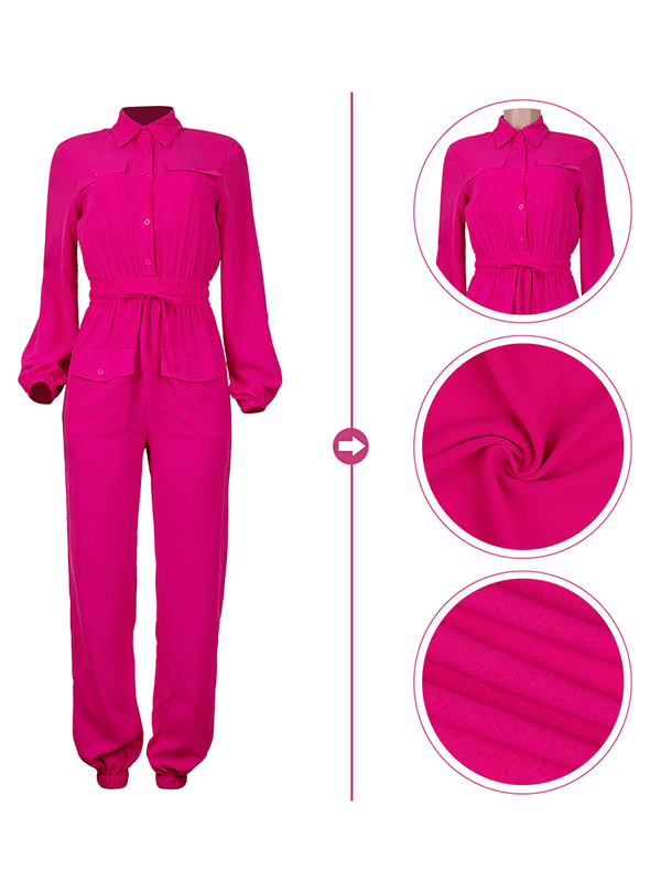 V Neck Long Sleeve Solid Jumpsuits