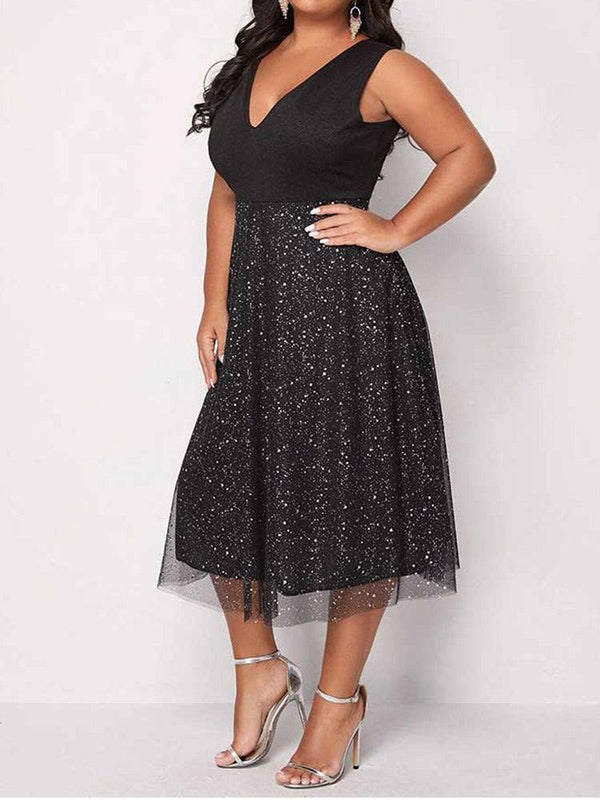 Contrast Mesh Midi Dresses