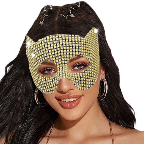 YM & Dancer P30 Cat Ear Mask Sparkle Rainstone Mask Face Decoration Masquerade Masks Mardi Gras Halloween Party for Women and Girl