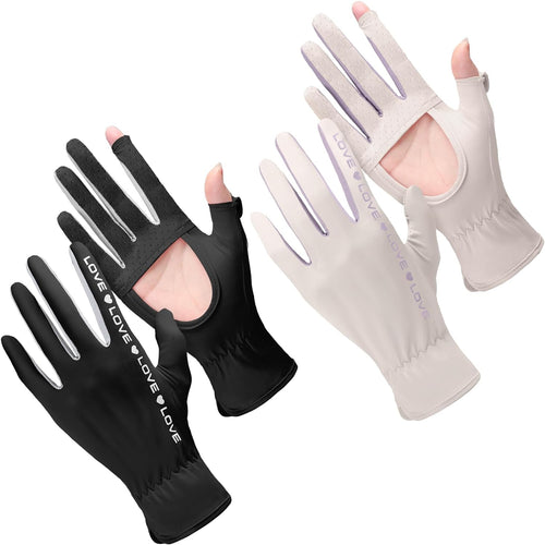 YM & Dancer G10 2 Pairs Sun Gloves for Women UV Protection Summer Driving Gloves Full Finger Touchscreen Non Slip Gloves Outdoor Gloves for Women Girl