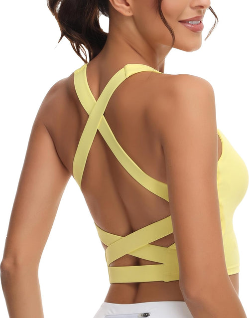 YM & Dancer C22 Strappy Yoga Sports Bras for Women Padded Criss-Cross Back Tank Tops