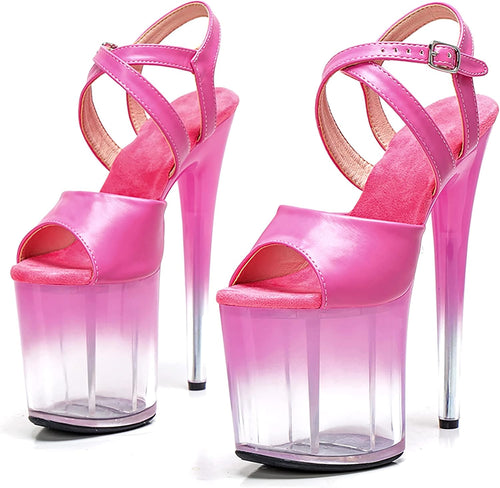 YM & Dancer S136 Women's Open Toe Platform Sandal,Ankle-Strap Sandal,Party Dress Pole Dance Pink Heels Exotic Sexy Stripper Heels Pole Dance Shoes 8IN